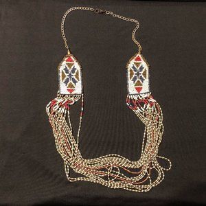 Native American Style White Loomed Seed Bead Necklace